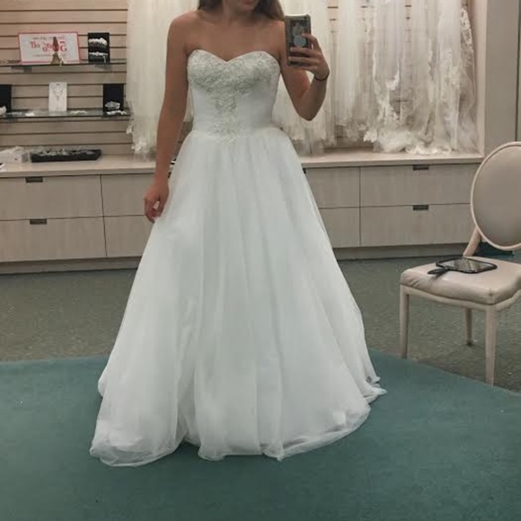 Strapless Tulle Ball Gown with Beaded Lace Bodice - Picture 3 of 12